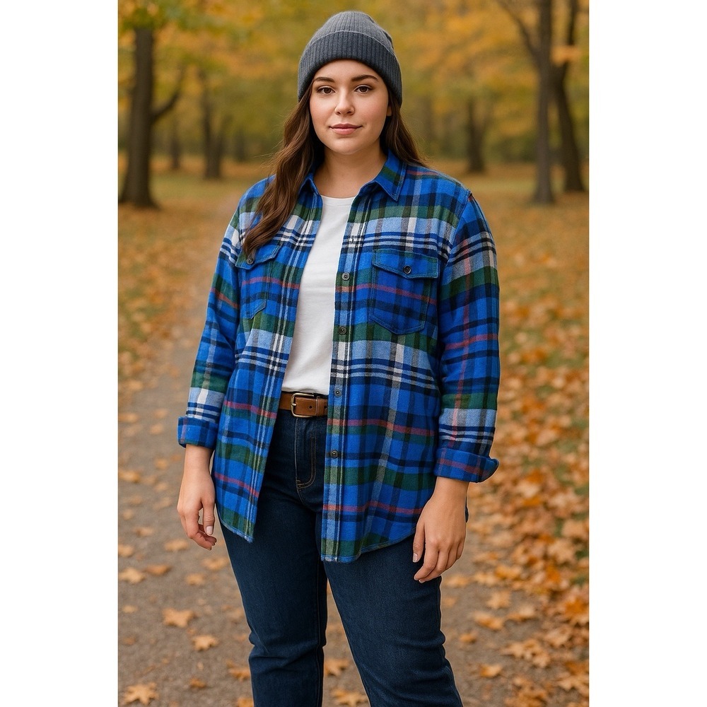 Madewell Womens medium blue heavy weight flannel plaid button down Cabin